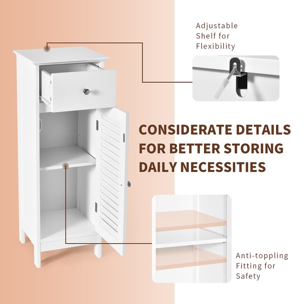 Wooden Free Standing Bathroom Floor Storage Cabinet with Shutter Door