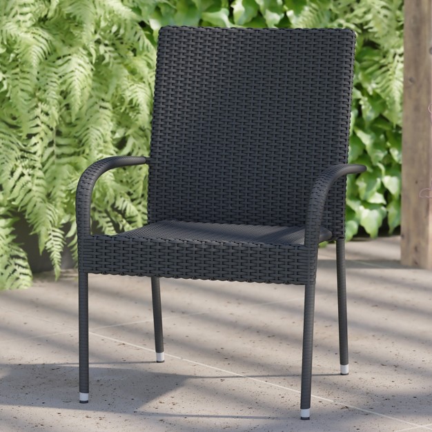 Flash Furniture Maxim Indoor outdoor Wicker Dining Chairs With Fade amp Weather resistant Steel Frames For Patio And Deck