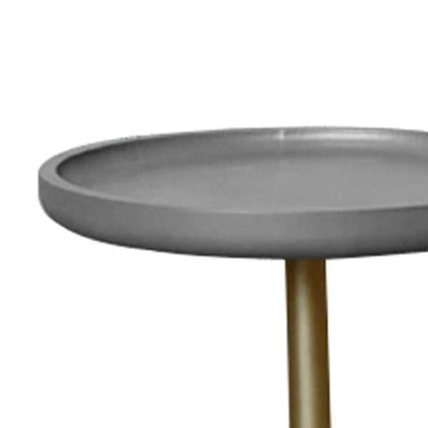 Round Wooden Side Table with Tripod Base， Large， Gold and Gray