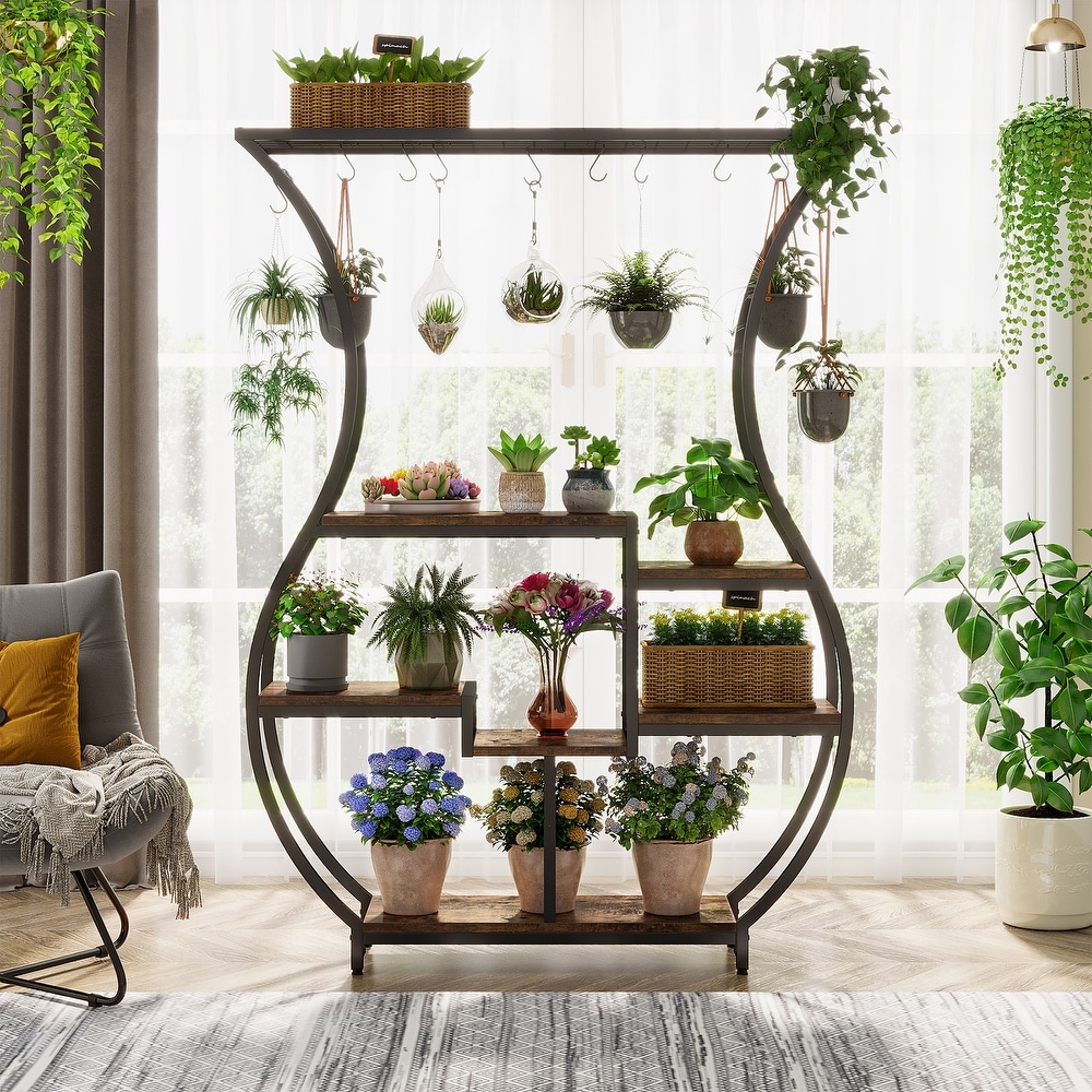 70.9 Inch Tall Plant Stand with 10 Hanging Hooks  6 Tier Plant Shelf for Living Room  Balcony