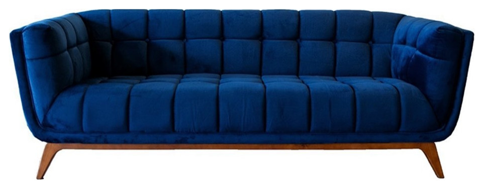 Pemberly Row Mid Century Velvet Tufted Living Room Sofa in Navy Blue   Midcentury   Sofas   by Homesquare  Houzz