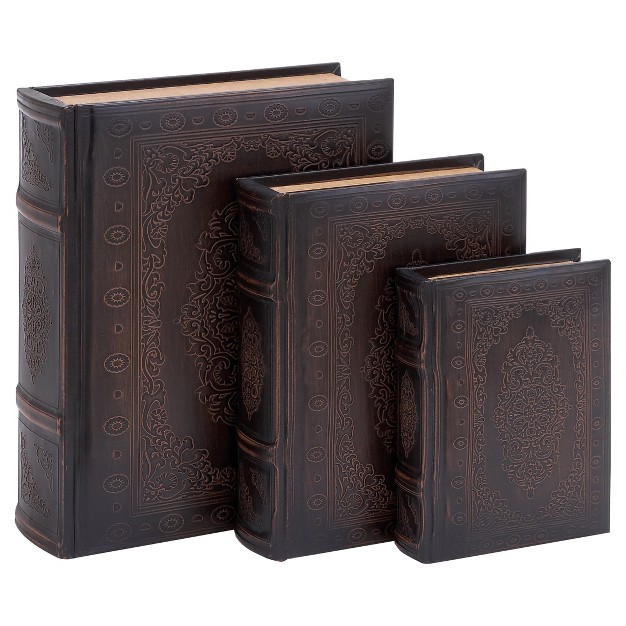 Vintage Reflections Rustic Wood style Mdf And Synthetic Leather Book Box Set 3ct Olivia amp May