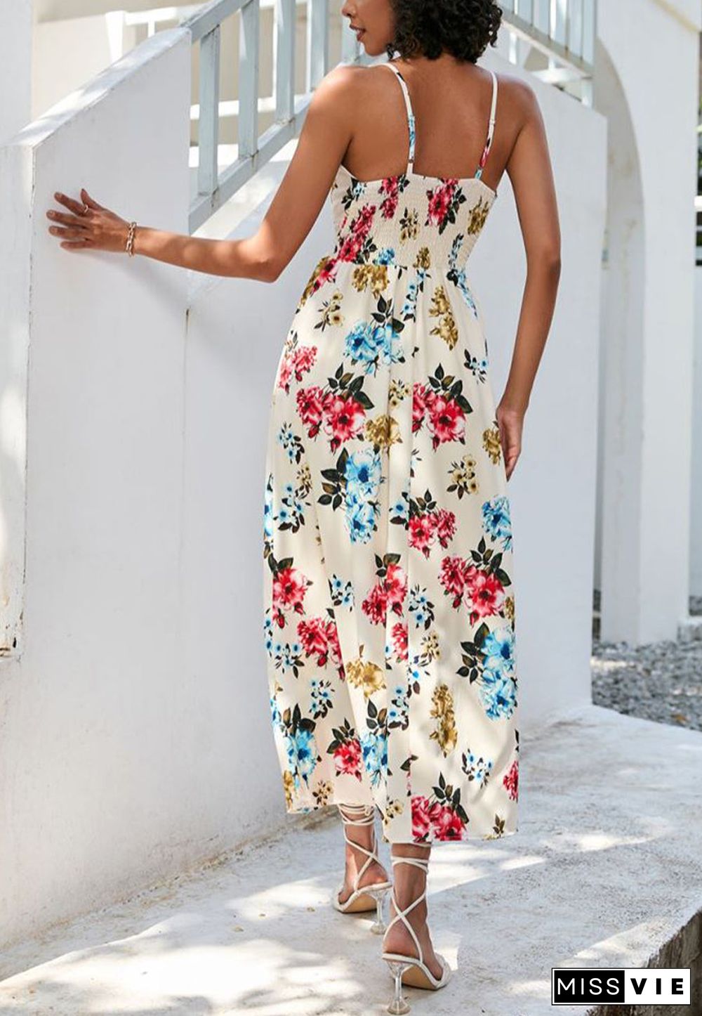 Tropical Leaf Print Surplice Neck Dress