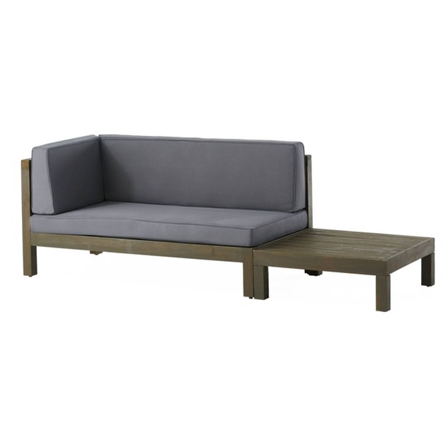 2pk Oana Outdoor Acacia Wood Left Arm Loveseat amp Coffee Table With Cushion Gray dark Gray Christopher Knight Home