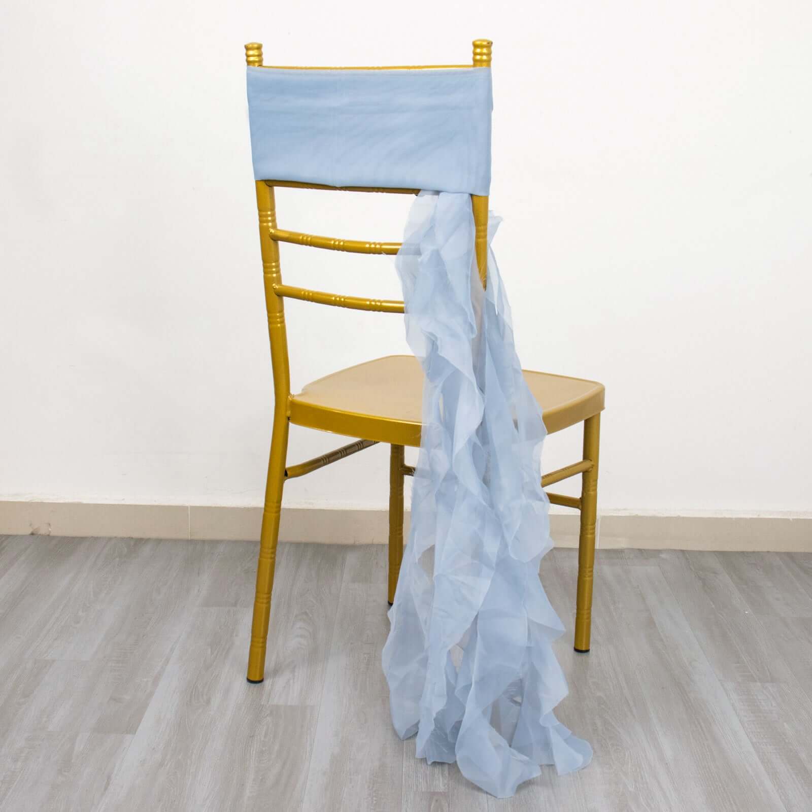 Dusty Blue Chiffon Curly Chair Sash