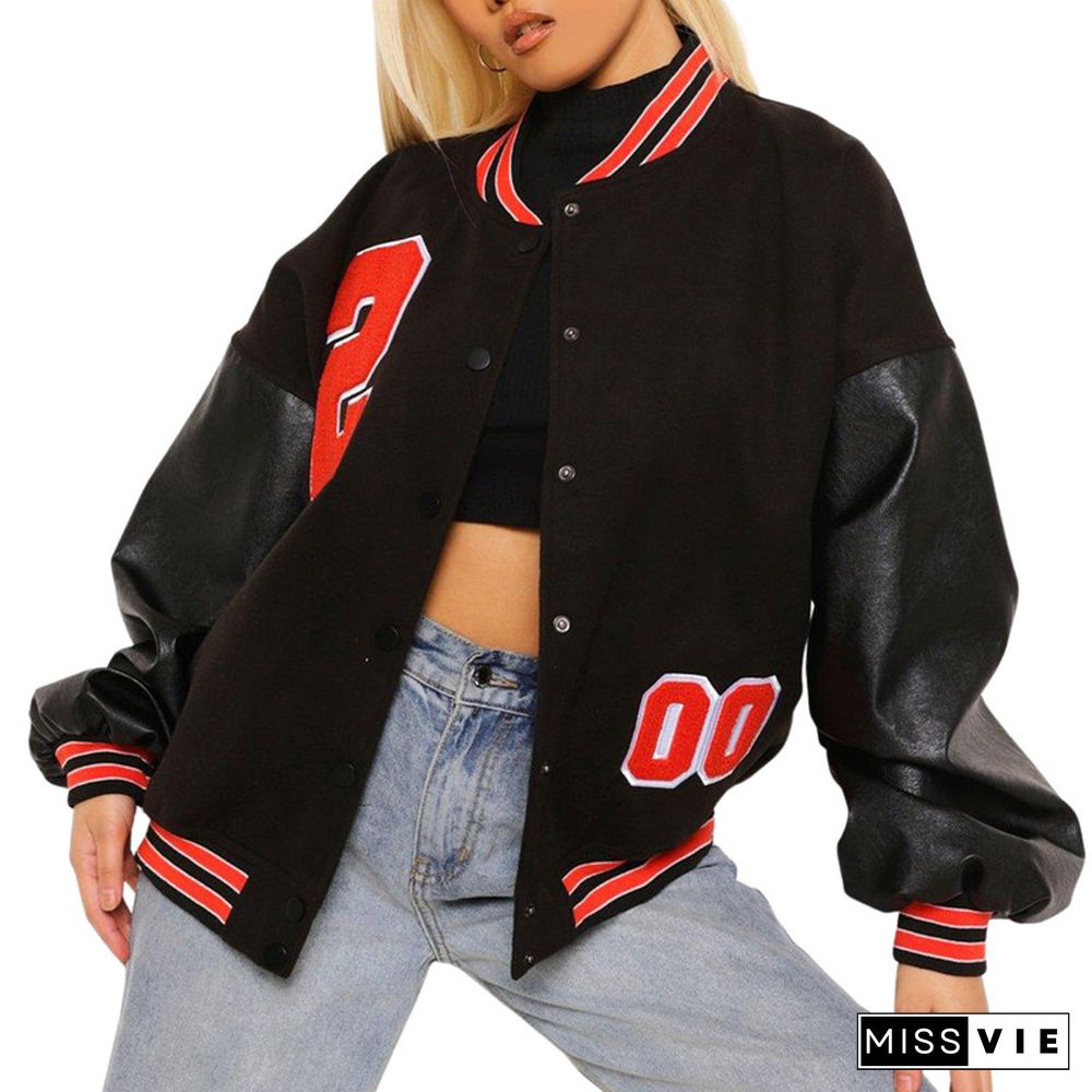 Jacket Harajuku Outerwear Women Letter Print Baseball Jackets Loose Casual Streetwear Bomber Jacket Y2k Clothing