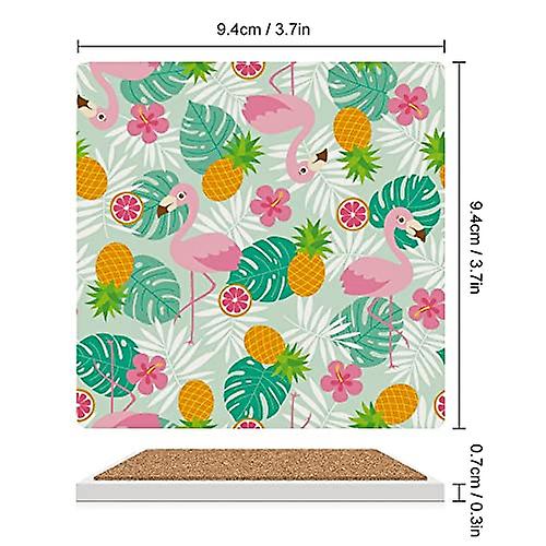 Colourlife Square Drink Coasters 1 Pcs Cute Flamingo And Tropical Elements Absorbent Ceramic Coffee Coasters For Drinks With Cork Base Housewarming Gi