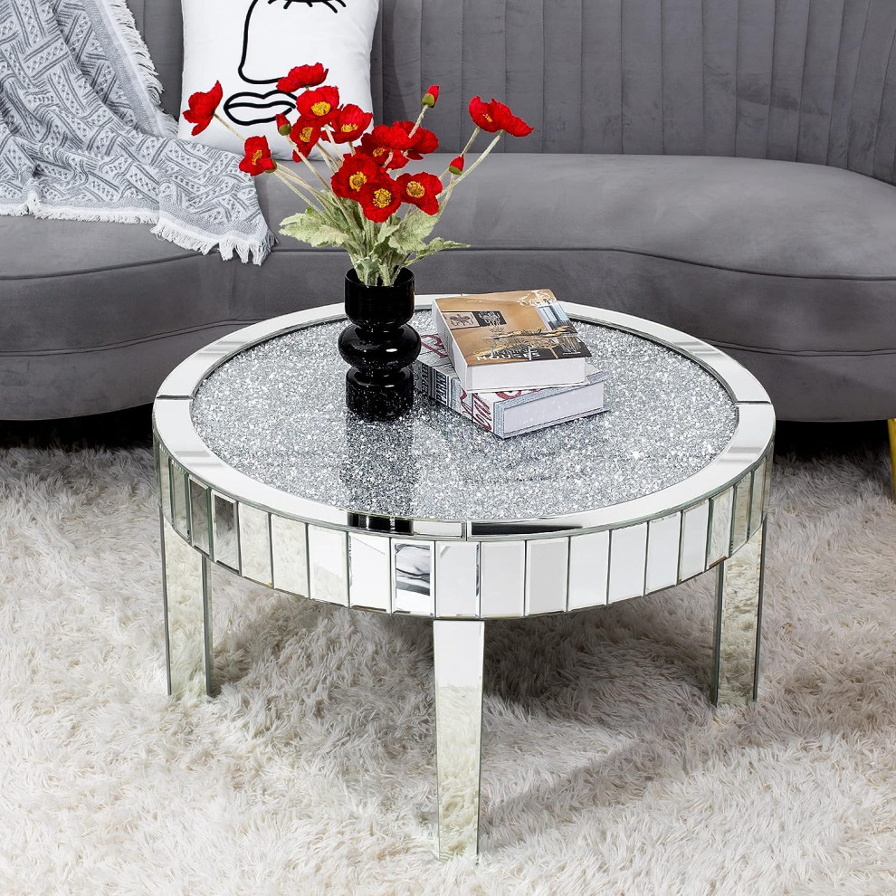 Elegant Coffee Table  Beveled Mirrored Design With Diamond Insert   Contemporary   Coffee Tables   by Decor Love  Houzz