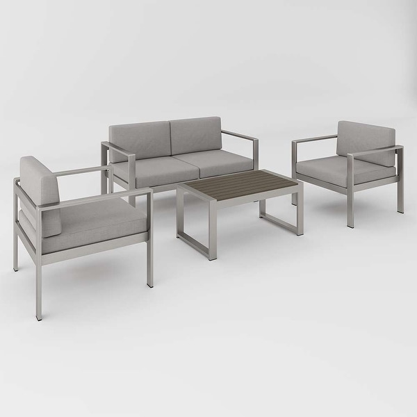 4Piece Aluminum Patio Conversation Set，Garden Outdoor Sofa Seating Group Set with Cushions