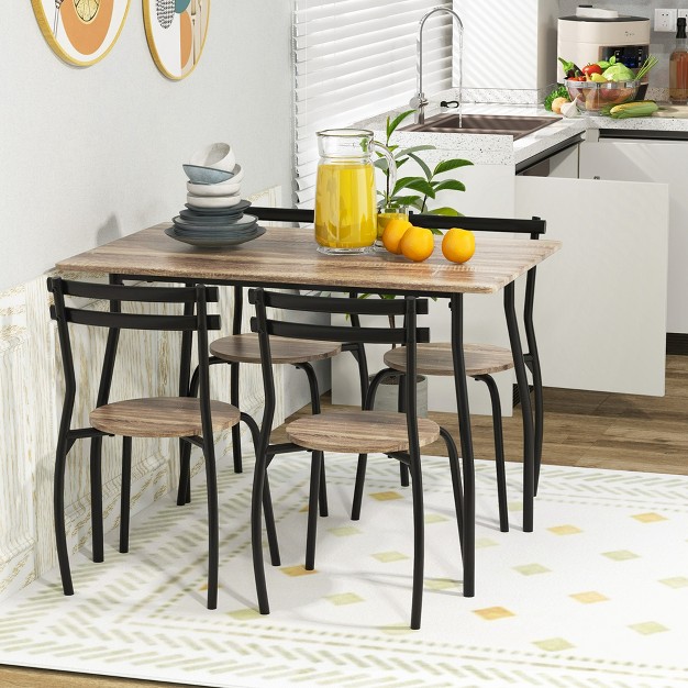 Costway 5pcs Dining Table Set 4 Chairs Wood amp Metal Frame Space saving Kitchen Furniture