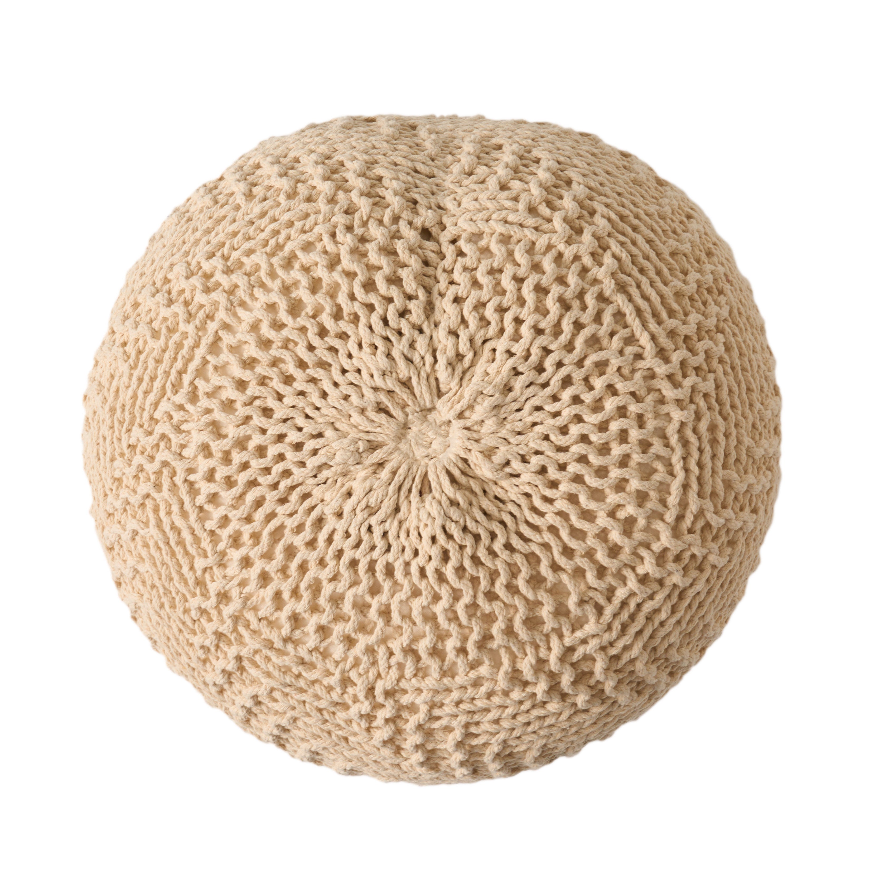 Beryl Knitted Cotton Pouf, Beige