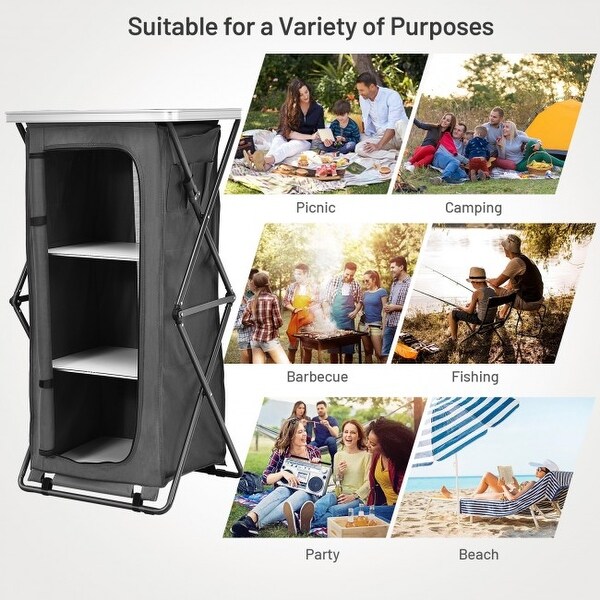 Folding PopUp Cupboard Compact Camping Storage Cabinet with Bag