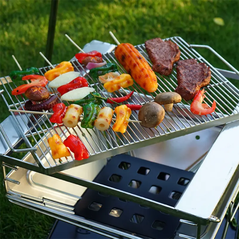 Large Size Foldable Stainless Steel Wood Burning Camping equipment Tabletop Charcoal BBQ Grill