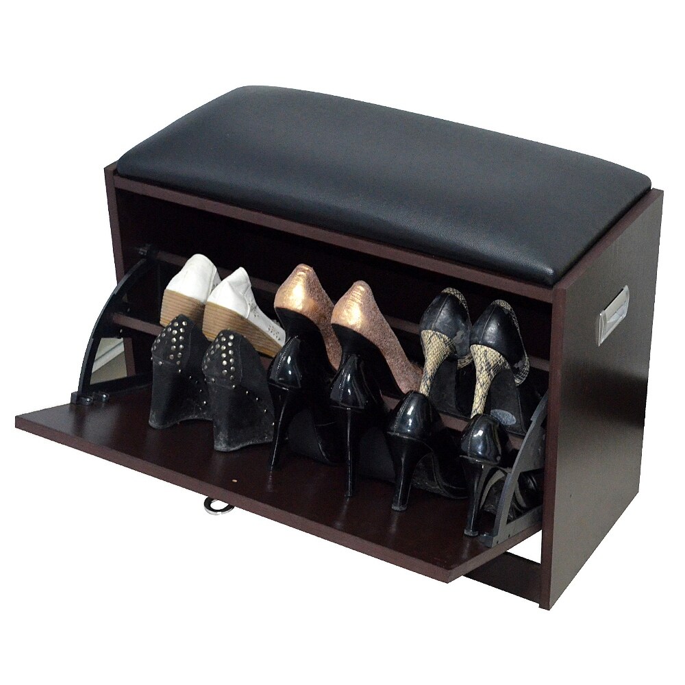 Shoe Bench with PU Seat Small Size Shoe Cabinet Storage Cabinet with Cushion