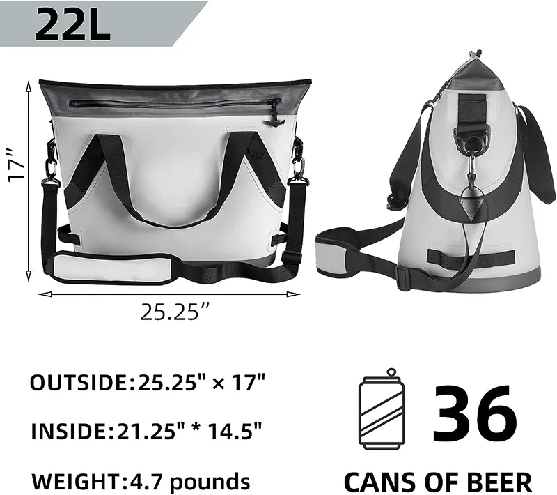 Soft Handheld Insulated Cooler Bag Soft Sided Cooler 22L Leakproof Camping Waterproof Outdoor Cooler Bag