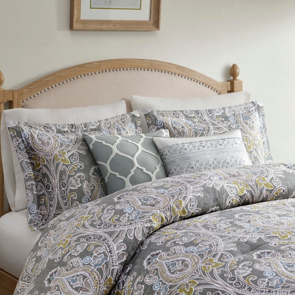 Harbor House Hallie 6 piece Grey Damask Pattern Cotton Comforter Set