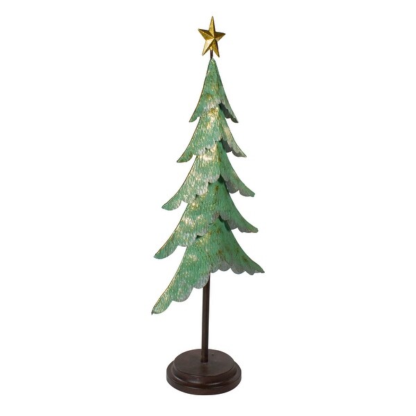 31 Rustic Green and Gold Layered Christmas Tree With a Star Tabletop Decor