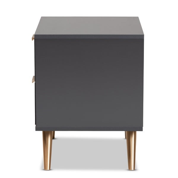 Kelson Modern Dark Grey and Gold Finished Wood 2-Drawer Nightstand - - 33914443