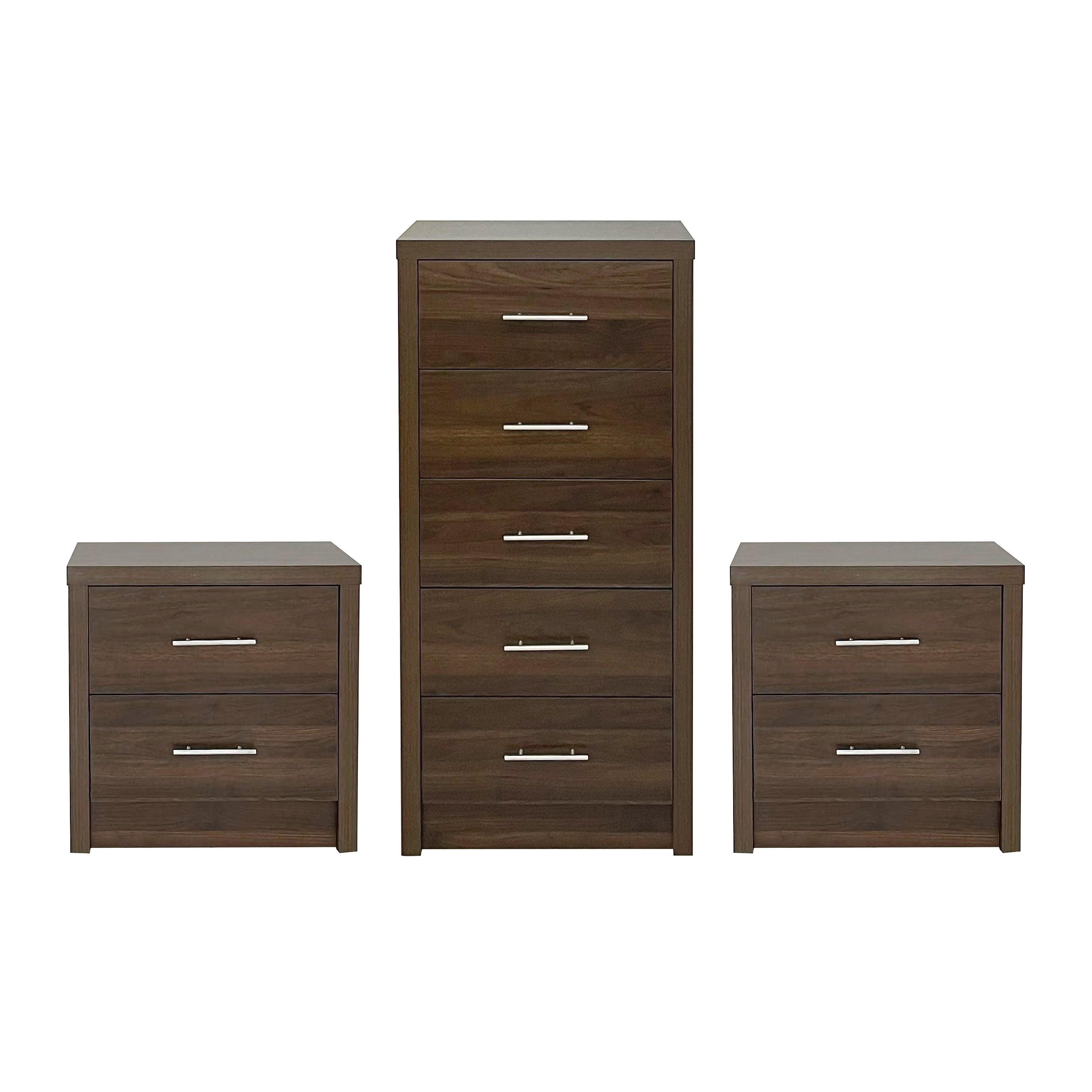 Marlette Modern 3 Piece 5 Drawer Dresser and Nightstand Bedroom Set