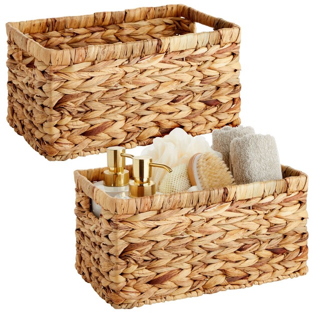 Juvale 2 Pack Small Rectangular Wicker Baskets For Shelves 6 Inch Wide Hand Woven Water Hyacinth Baskets