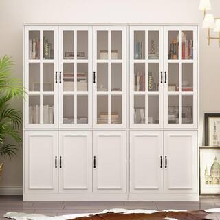 FUFUGAGA 78.7 in. W x 78.7 in. H 2-in-1 Wood White Standard Bookcase 12-Shelf Bookshelf with Doors Adjustable Shelves KF020319320