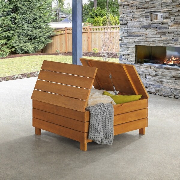 Barton Outdoor Eucalyptus Wood Coffee Table with Lift Top Storage Compartment