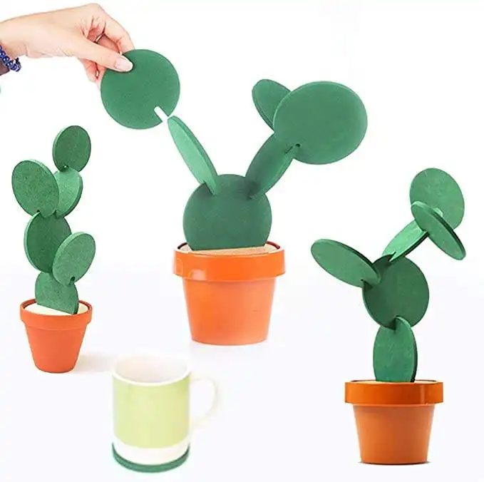 Set of 6 Pieces with Flowerpot Holder for Drinks coaster Novelty Gift for Home Office Bar Decor