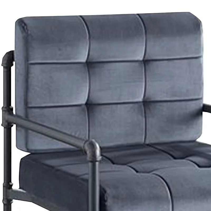 Accent Chair with Tufted Velvet Seat and Metal Frame， Gray