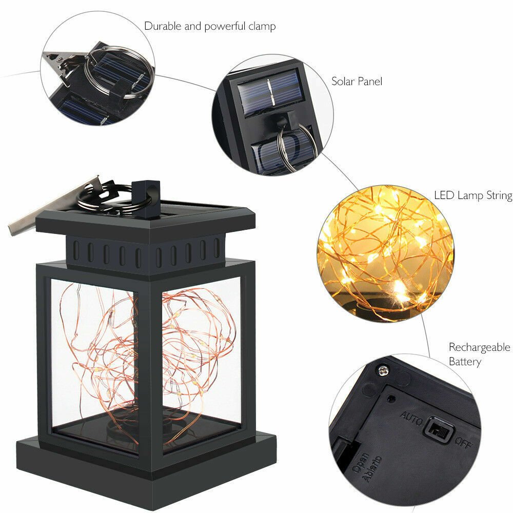 Waterproof LED Solar Lantern Hanging Light Outdoor Yard Garden Patio Decor Lamp