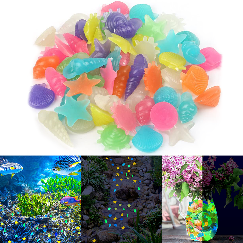 SUGARDAY 80PCS Glow in The Dark Rocks for Fish Tank Aquarium Garden Luminous Pebbles Stones Glow Rocks (Multi-color)