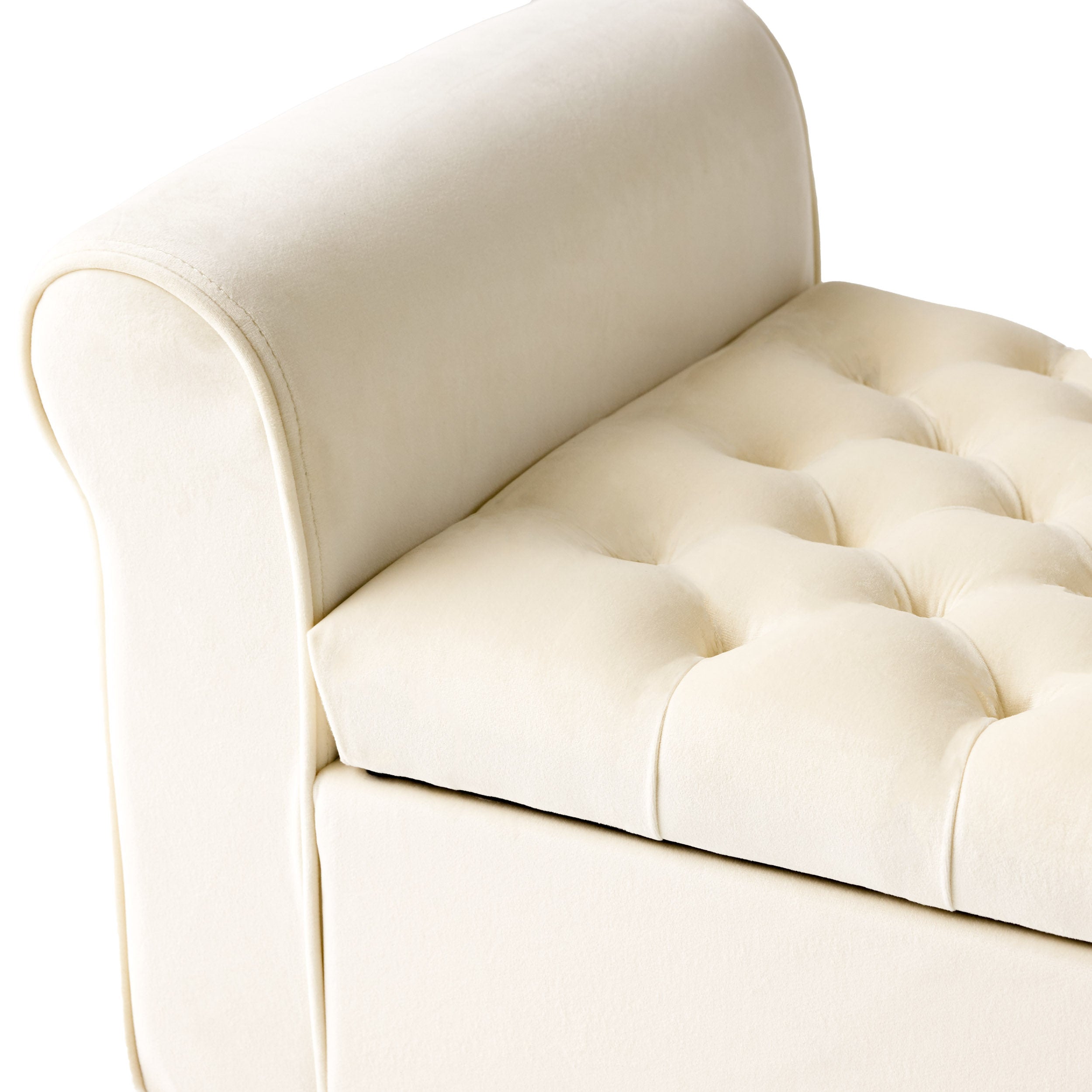 Berggren Contemporary Rolled Arm Velvet Storage Ottoman Bench, Ivory and Dark Brown