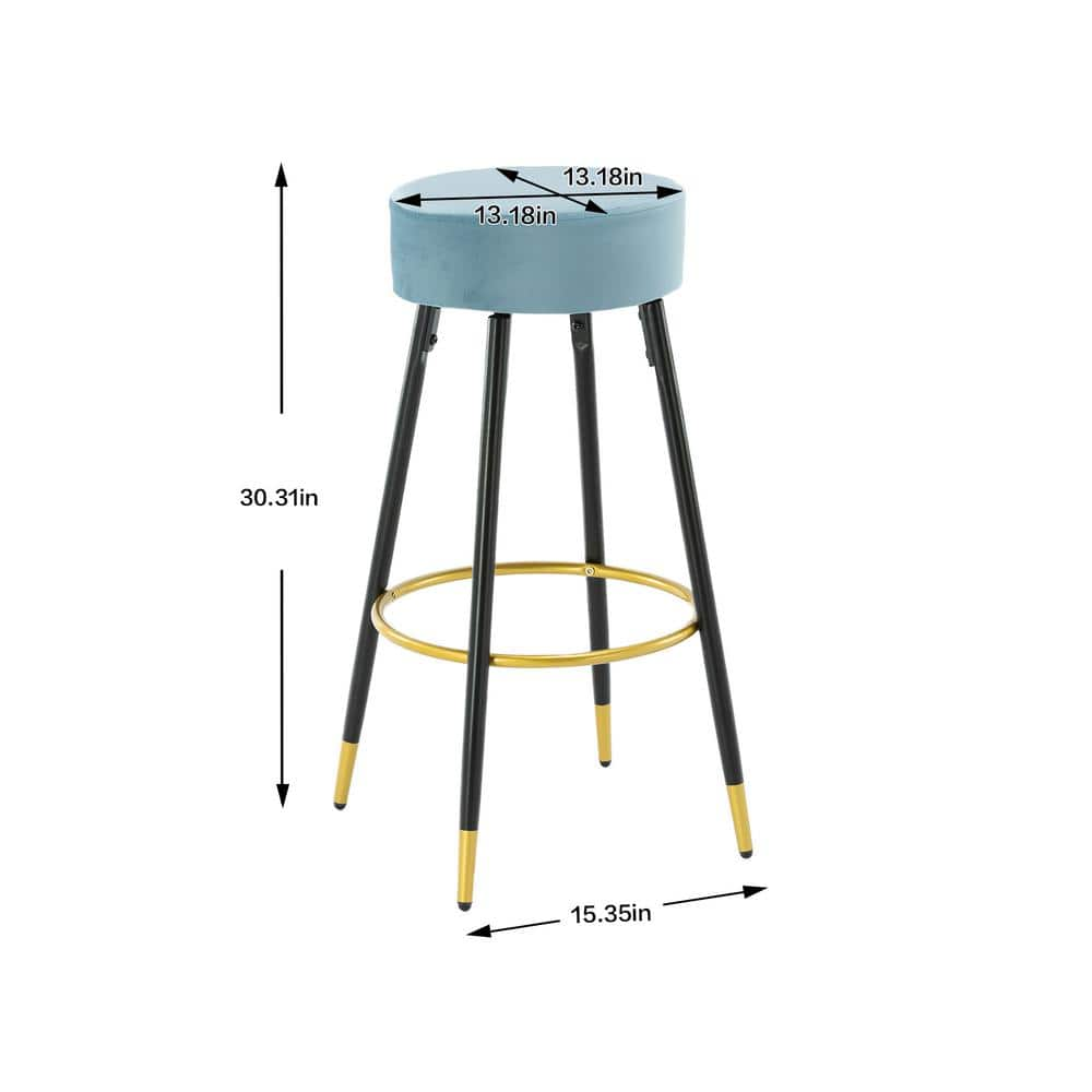 HOMEFUN 30 in. Light Blue Metal Frame Bar Stool with Velvet Seat (Set of 2) HFHDOF-052LB