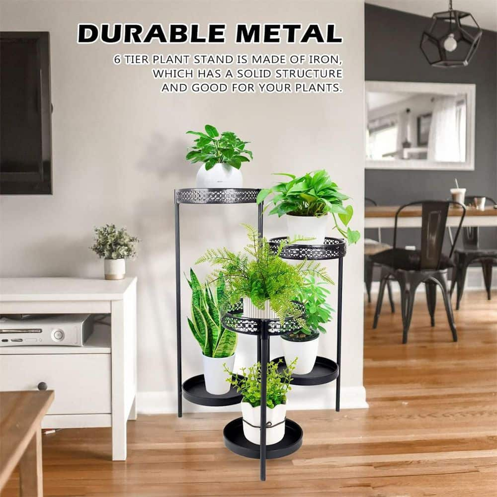 Dyiom 27.5 in. Black Metal Plant Stand Shelf for Indoor Outdoor Plants Multiple 6 Tier Tall Tiered Flower Pot Holder Stands B09ZDX8B9V