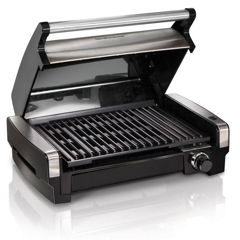 Hamilton Beach Searing Grill 118 in. Stainless Steel Indoor Grill with Non-Stick Plates 25360