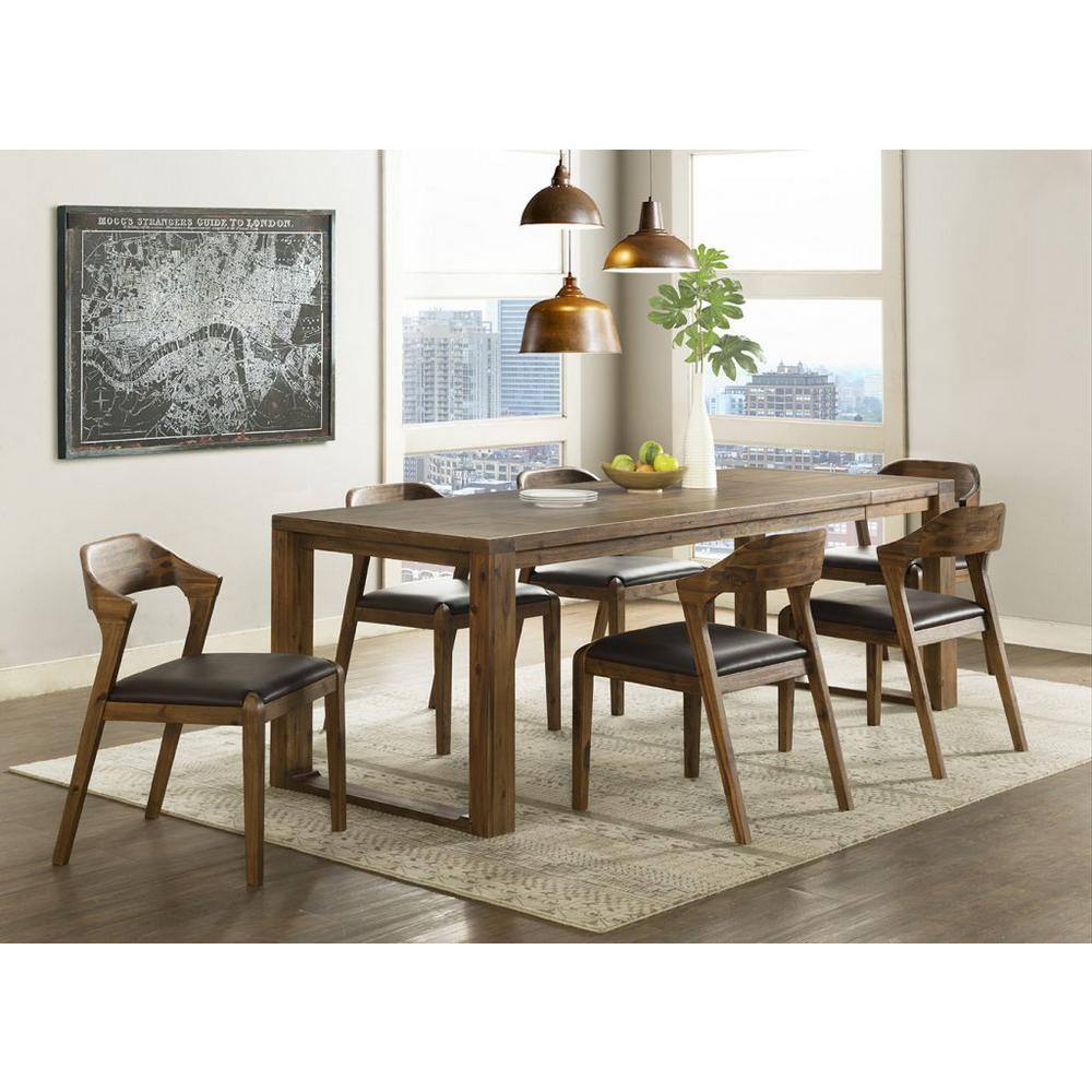 Boraam Rasmus 88.5 in. Rectangular Chestnut Wire-Brush Extension Acacia Wood Dining Table Seating Capacity 8 77334