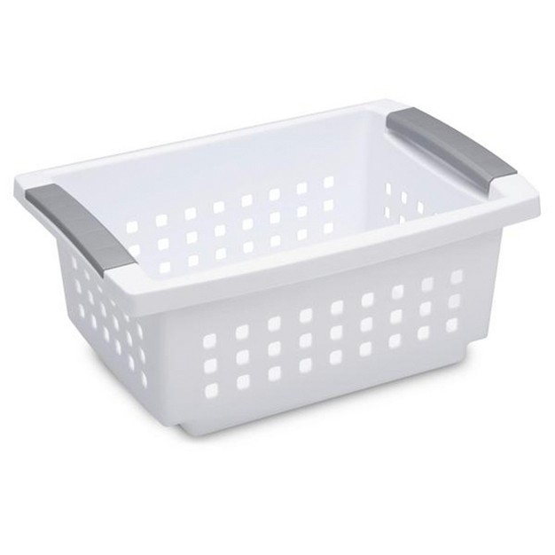 Sterilite Small Plastic Stacking Storage Basket Container Totes W Comfort Grip Handles And Flip Down Rails For Household Organization White 8 Pack