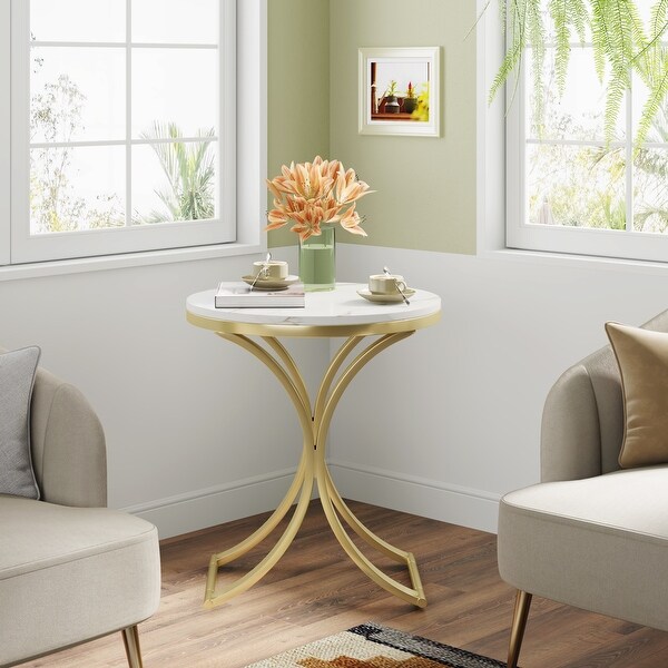 White Gold Side Table Round End Table Modern Small Coffee Table