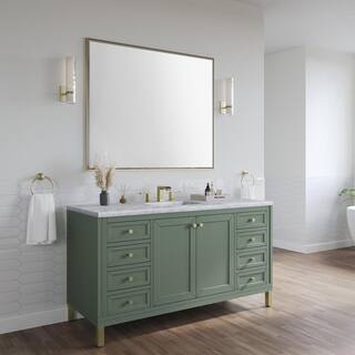 James Martin Vanities Chicago 60.0 in. W x 23.5 in. D x 34 in. H Bathroom Vanity in Smokey Celadon with Carrara Marble Marble Top 305-V60S-SC-3CAR