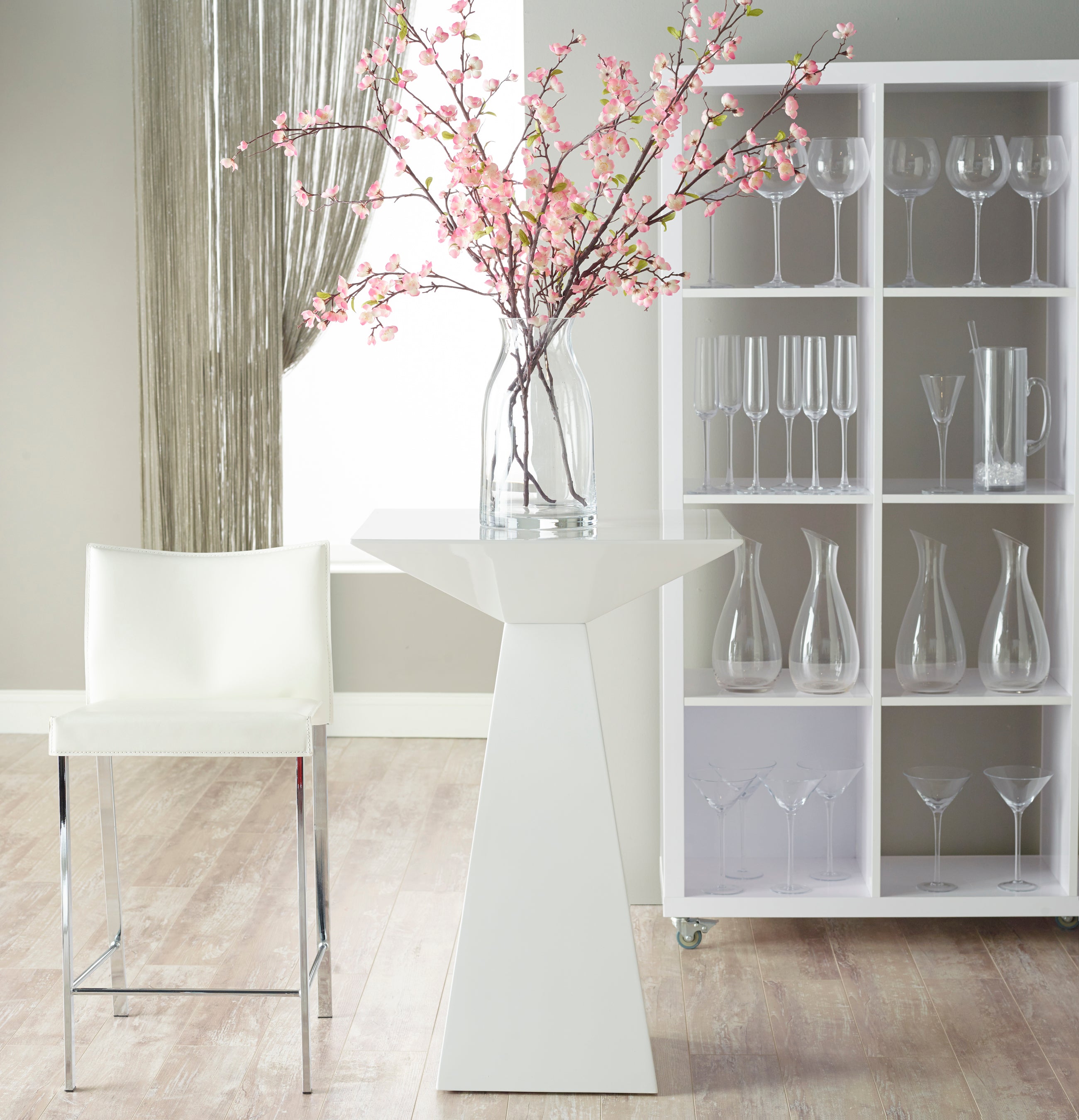 Set of Two Riley-B Bar + Counter Stools in White Leather