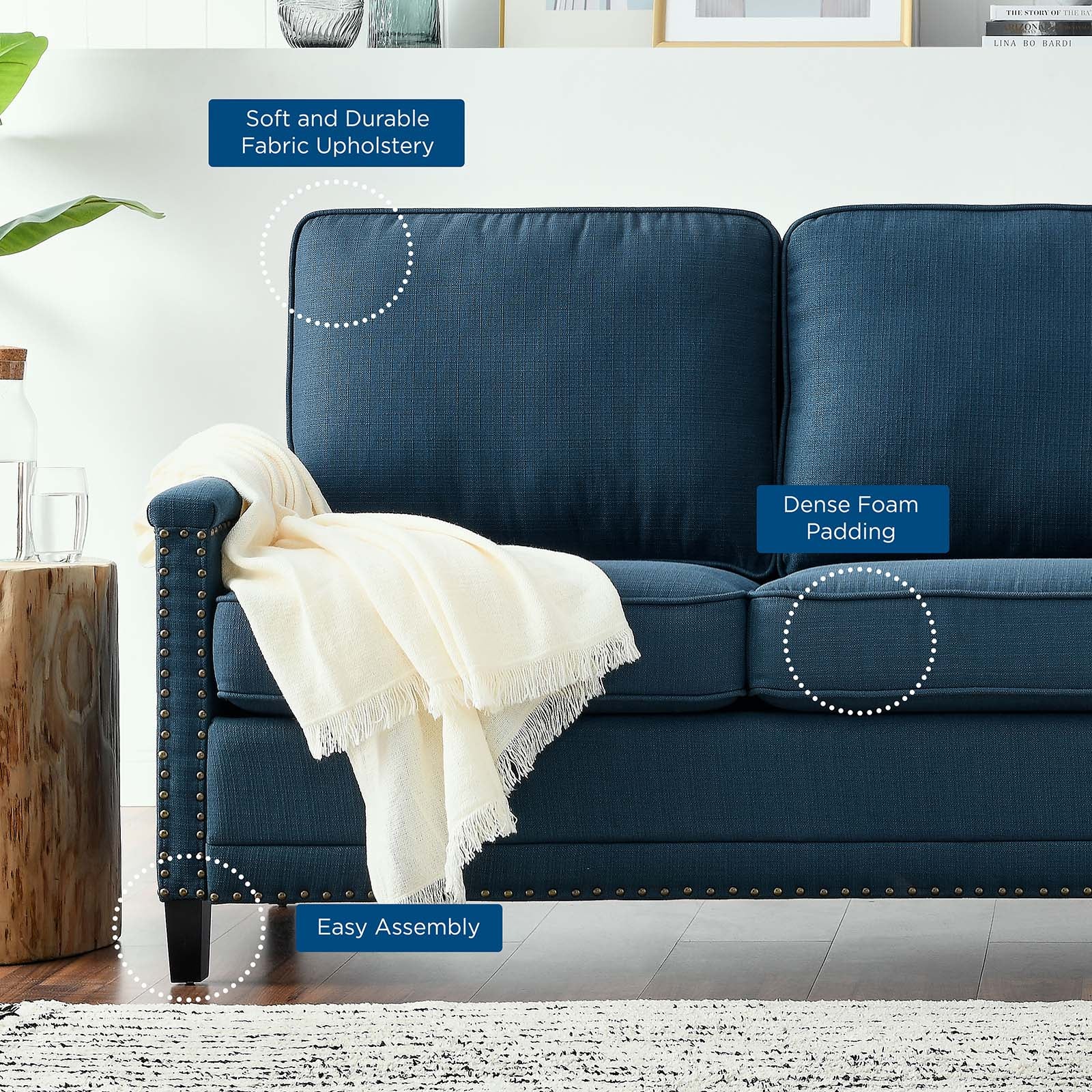 Modway Ashton Upholstered Fabric Sofa, Blue