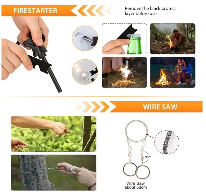 35 in 1 Outdoor Emergency First Aid Kit Camping Survival Gear Kit for Hiking Hunting