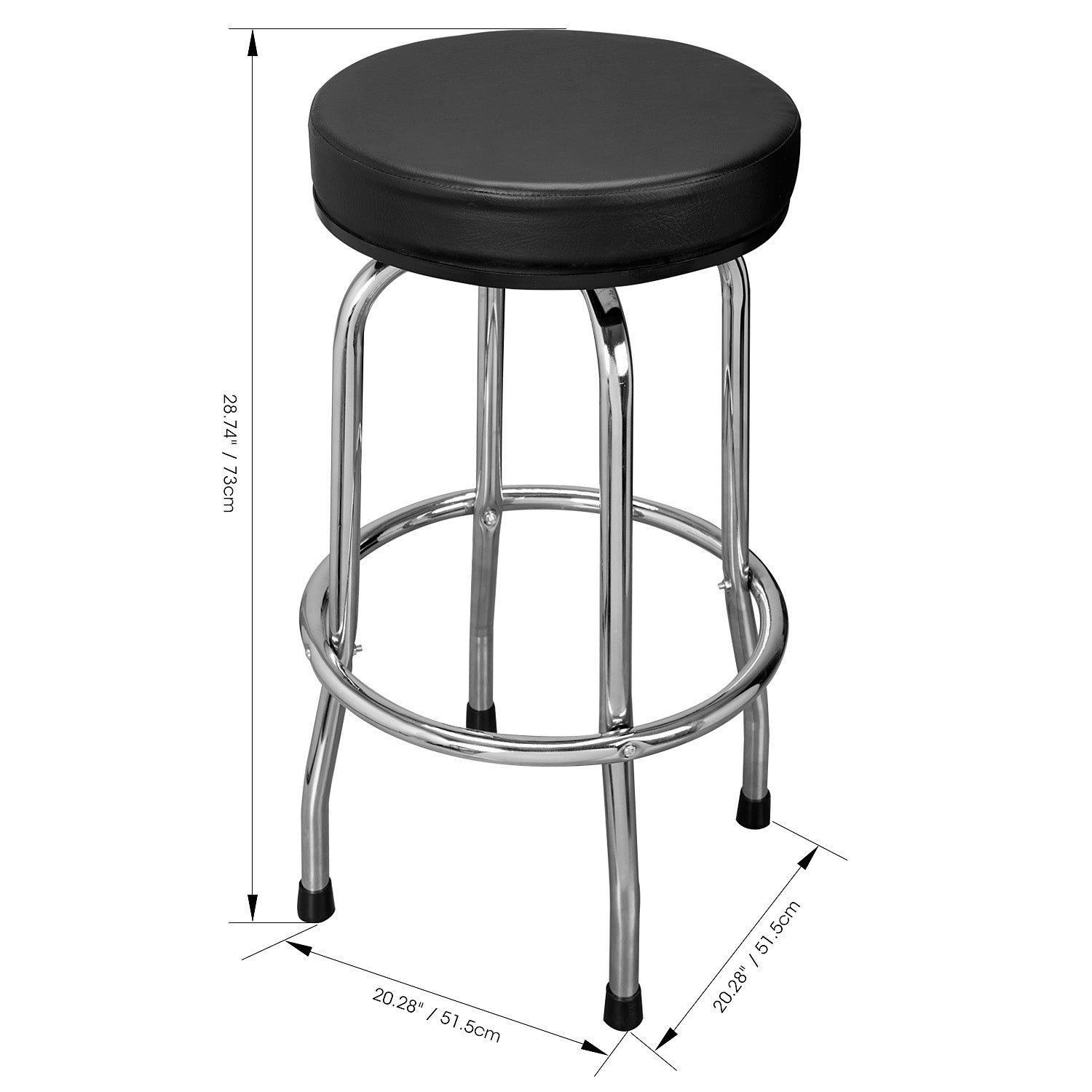 Torin Swivel Bar Stool: Padded Garage/Shop Seat with Chrome Plated Legs， 28.74 Inch Height，Black，W6185-B