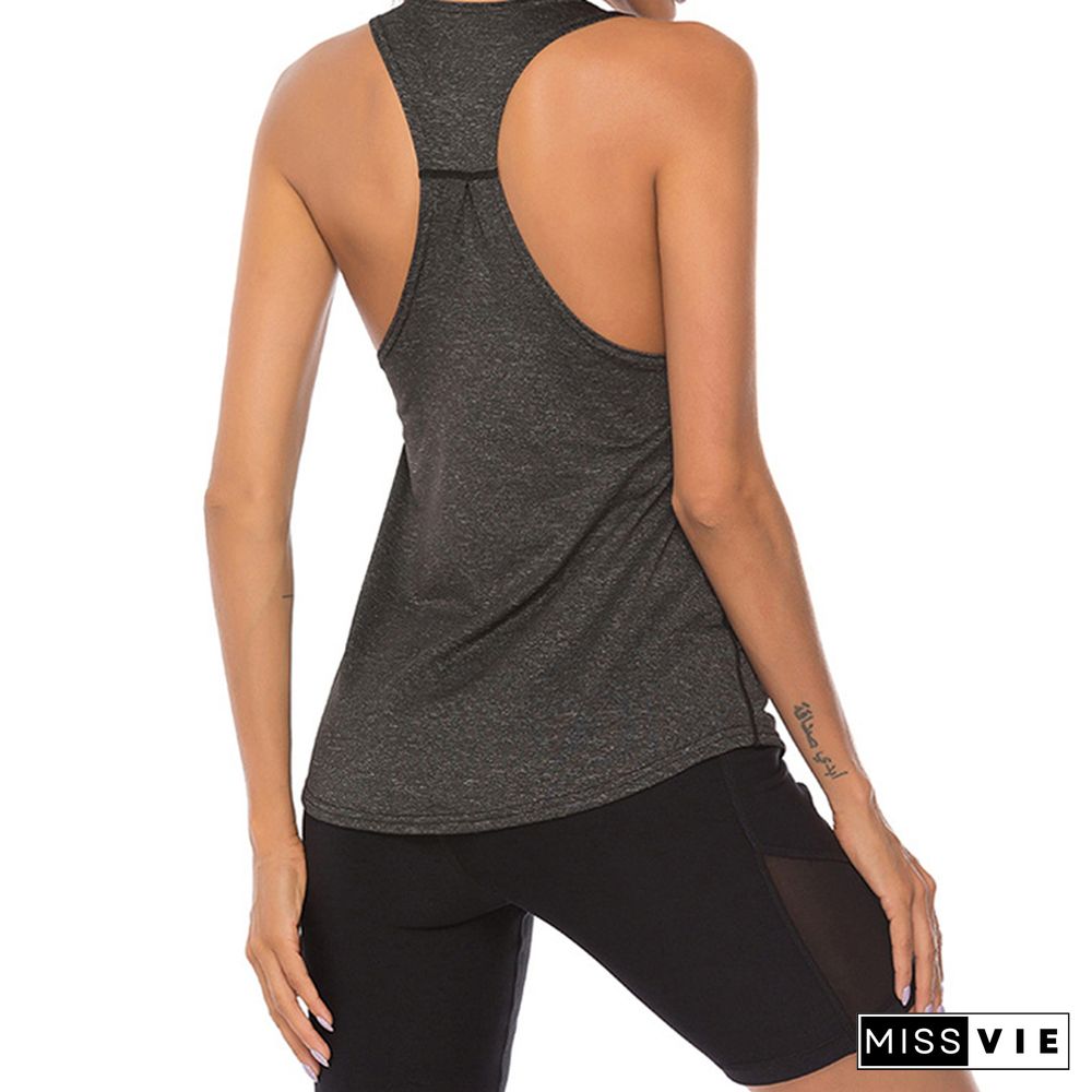 Women Fitness Tank Tops Solid Sleeveless O-Neck Casual Backless Vest Summer Women's Sports Strap Top De Mujer