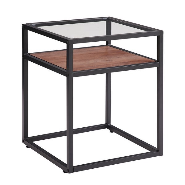 Tempered Glass Top Side Table， 2-Tier End Table