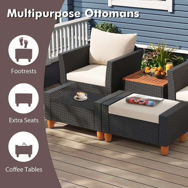 Gymax 7 PCS Patio Furniture Set w/ Loveseat Armchairs Ottomans and