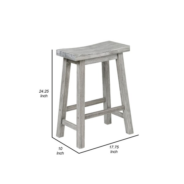 Saddle Design Wooden Counter Stool with Grain Details， Gray