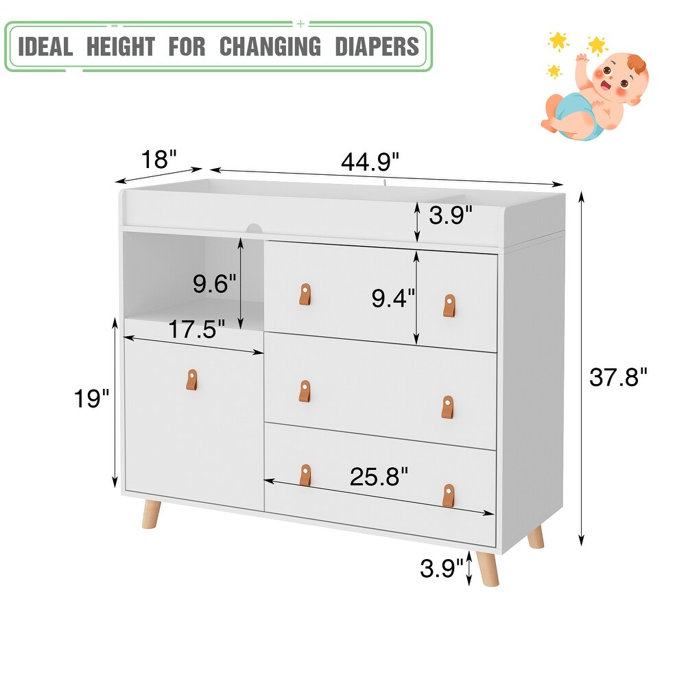 45inch Hidden Trash Storage  Nursery Dresser w/Changing Station White