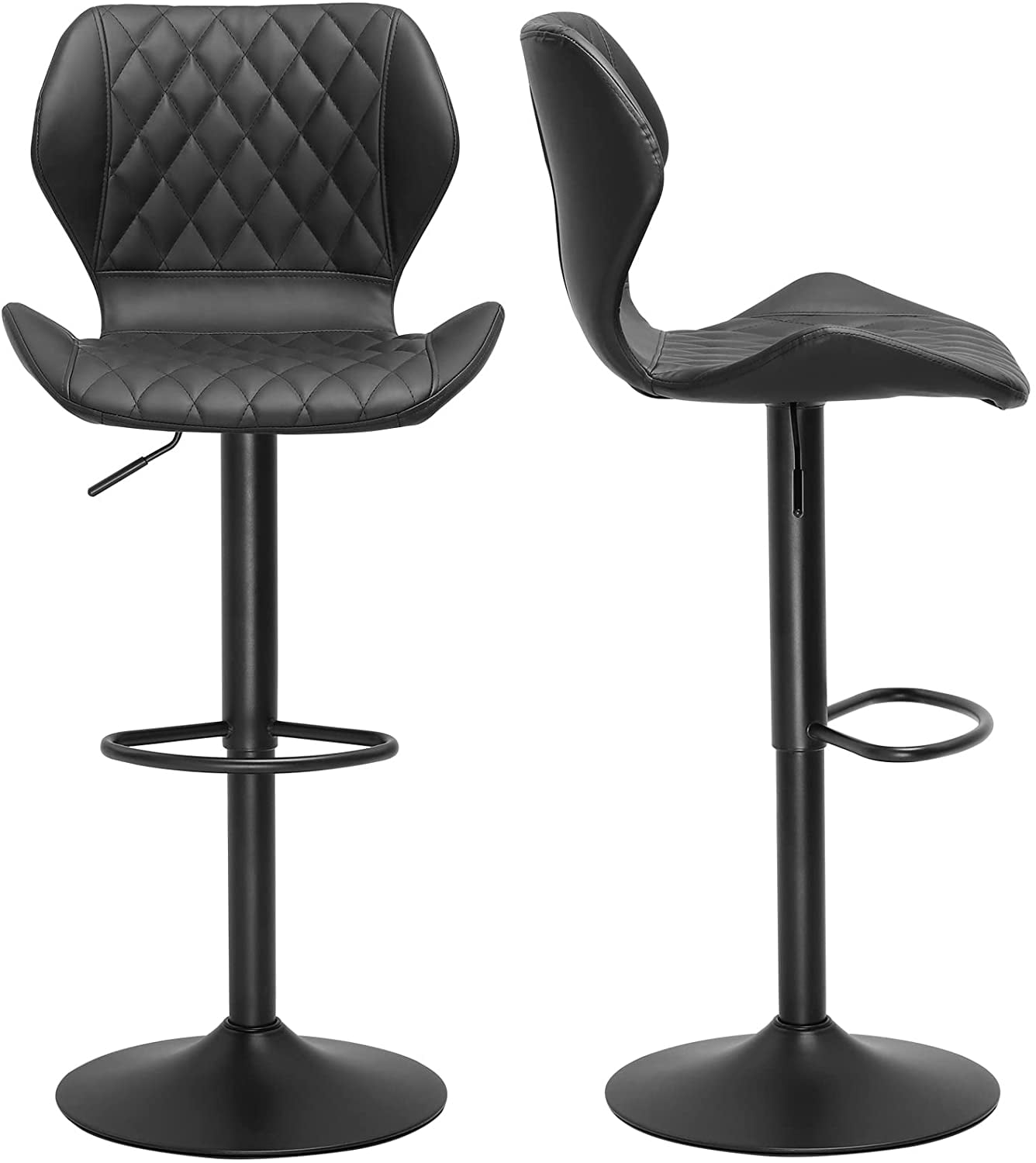 DICTAC Set of 2 Leather Bar Stools Adjustable Armless Swivel， Black