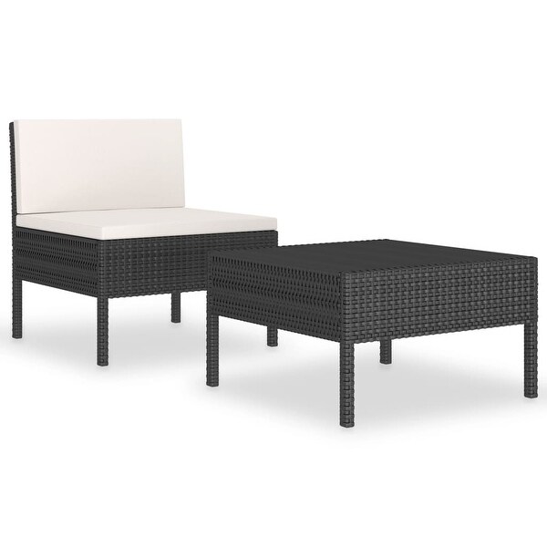 2 Piece Garden Lounge Set with Cushions Poly Rattan Black - Overstock - 35107591