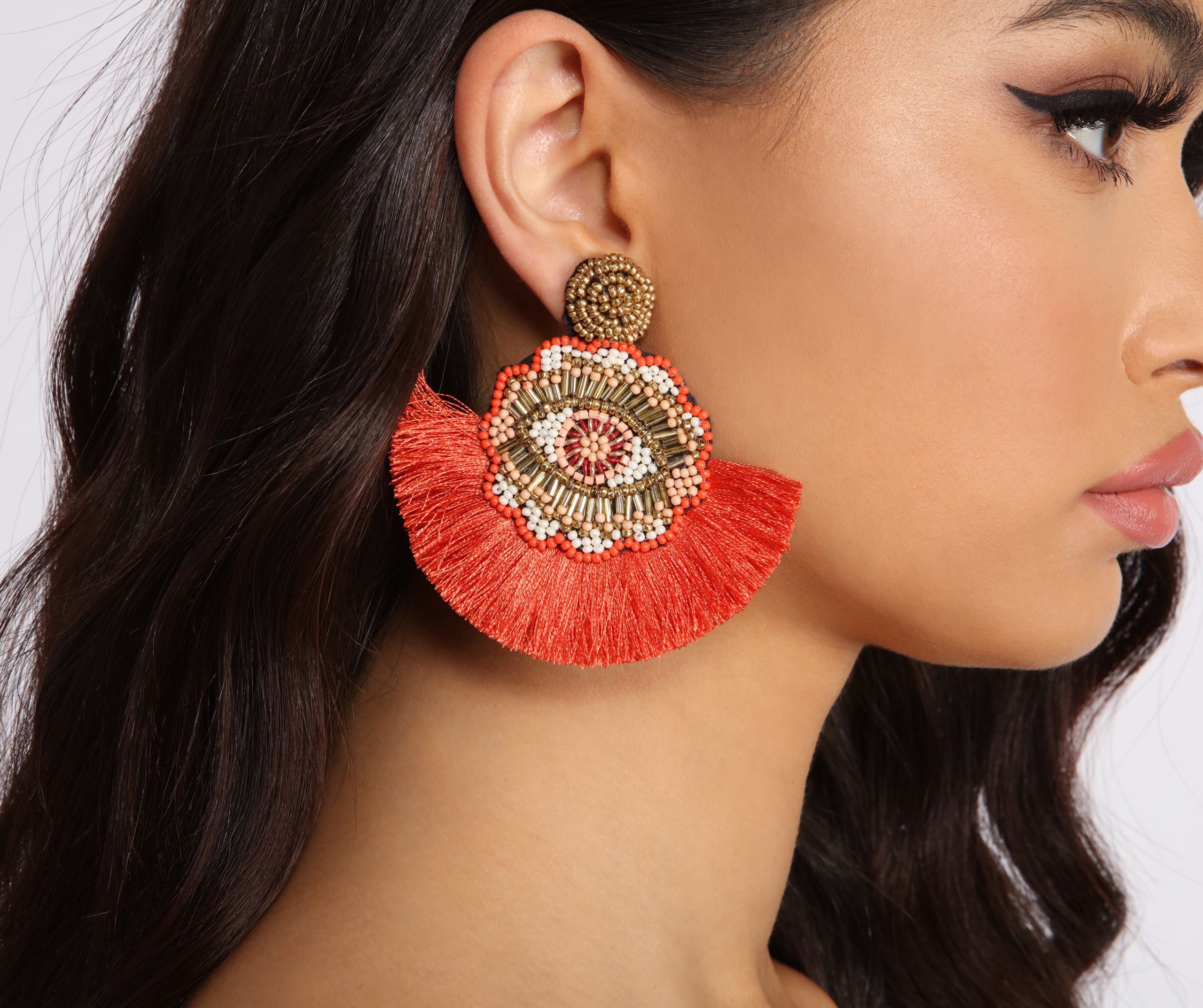 Take Me On Vacay Beaded Fan Tassel Earrings